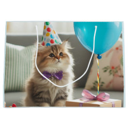 Sacola Para Presentes Grande Feliz Aniversário Gatinho