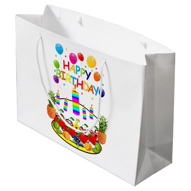 Sacola Para Presentes Grande Feliz Aniversário Gift Bag Fruta Cake (Verso inclinado)