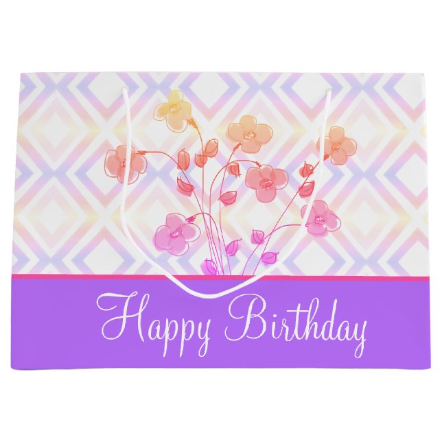 Sacola Para Presentes Grande Feliz Aniversário Grande Estilo de Bolsa de Papel (Frente)