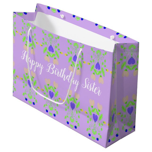 Sacola Para Presentes Grande Feliz aniversário Irmã Mauve Gift Bag (Frente inclinada)