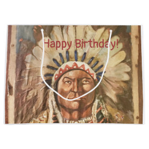 Sacola Para Presentes Grande Feliz Aniversário, Masculine Sitting Bull