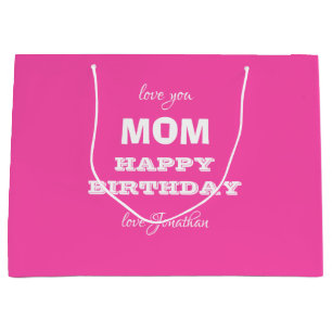Sacola Para Presentes Grande Feliz Aniversário, MOM Elegante Nome Moderno