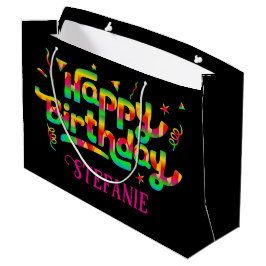 Sacola Para Presentes Grande Feliz Aniversário Negro Nome Personalizado Anivers