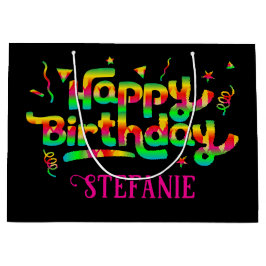 Sacola Para Presentes Grande Feliz Aniversário Negro Nome Personalizado Anivers