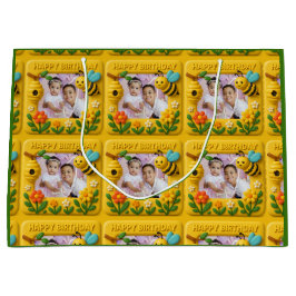 Sacola Para Presentes Grande Feliz Aniversário Personalizado Abelhas Fofas