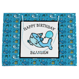 Sacola Para Presentes Grande Feliz Aniversário Personalizado - Azul-Ninho