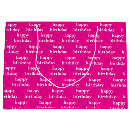 Sacola Para Presentes Grande Feliz aniversário personalizado branco e fúcsia