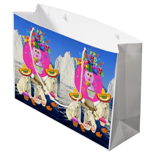 Sacola Para Presentes Grande Feliz Aniversário Presente Bag Polar Bear (Verso inclinado)