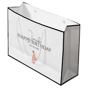 Sacola Para Presentes Grande Feliz aniversário, preto e branco