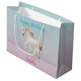 Sacola Para Presentes Grande Feliz Aniversário Rainbow Unicorn Name Large Gift
