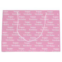 Sacola Para Presentes Grande Feliz aniversário rosa & branco personalizado 