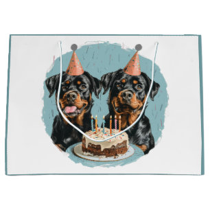 Sacola Para Presentes Grande Feliz Aniversário Rottweiler Cães