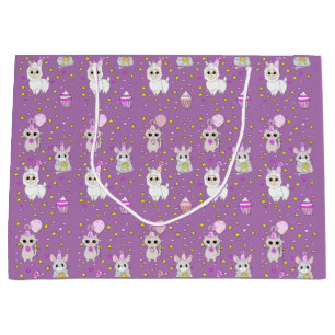Sacola Para Presentes Grande Feliz aniversário, Roxo Llama, Kittens e Rato
