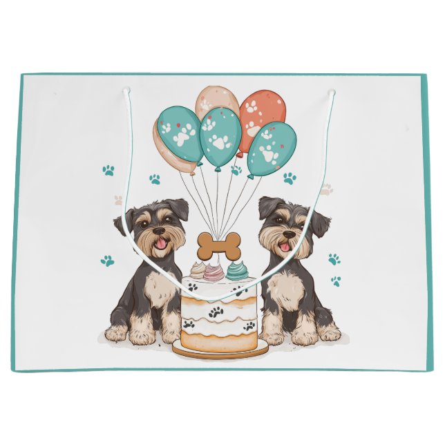 Sacola Para Presentes Grande Feliz Aniversário Schnauzer Cães (Frente)