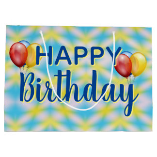 Sacola Para Presentes Grande Feliz Aniversário Tie Dye Reutilizável