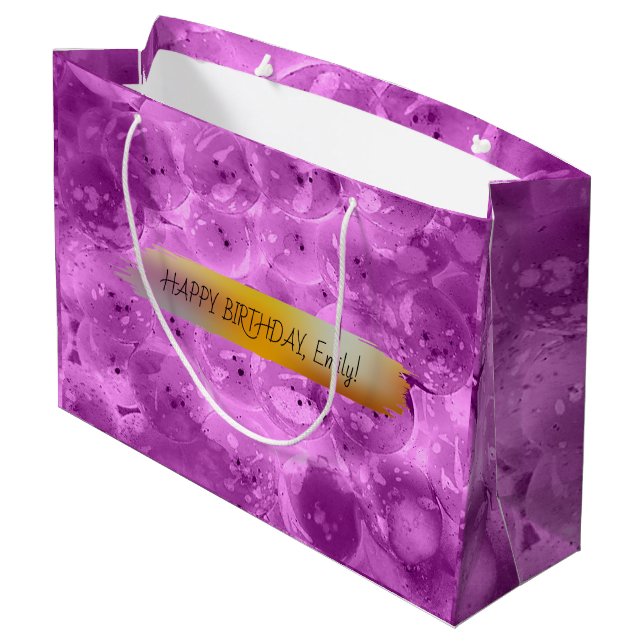 Sacola Para Presentes Grande Feliz Aniversário Trendê personalizada do roxo mod (Verso inclinado)