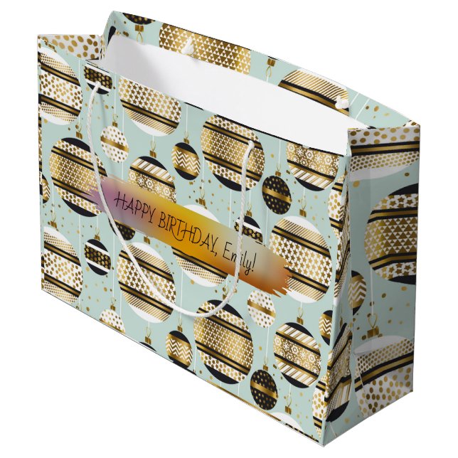 Sacola Para Presentes Grande Feliz aniversário - Trendência de Texto Personaliz (Verso inclinado)