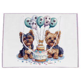 Sacola Para Presentes Grande Feliz aniversário Yorkie Dog