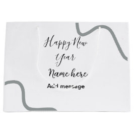 Sacola Para Presentes Grande Feliz ano novo mensagem nome cinza simples feriado