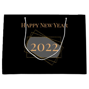 Sacola Para Presentes Grande Feliz ano novo na moda preto ouro personalizado