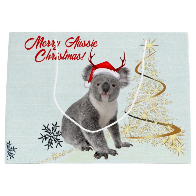 Sacola Para Presentes Grande Feliz Aussie Christmas Koala (Frente)