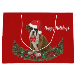 Sacola Para Presentes Grande Feliz Cachorro Feriado Xmas Santa Hat Festivo