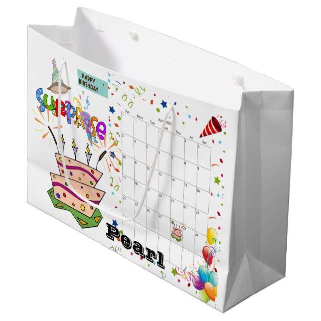 Sacola Para Presentes Grande Feliz Calendário de Aniversário abril de 2022 (Frente inclinada)