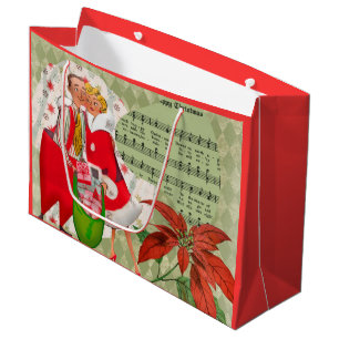 Sacola Para Presentes Grande Feliz Casal de Natal dos anos 50