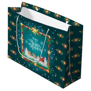 Sacola Para Presentes Grande Feliz Conto de Fadas de Inverno com Papai Noel