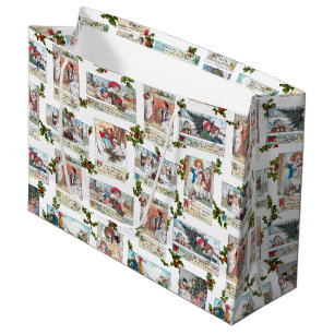 Sacola Para Presentes Grande Feliz Crianças Vitorianas com Cartões de natal