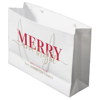 Sacola Para Presentes Grande Feliz de tipografia vermelha e Natal brilhante