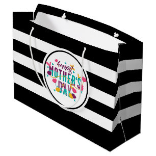 Sacola Para Presentes Grande feliz dia de as mães Floral e tipografia