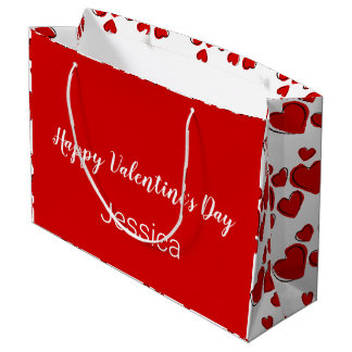 Sacola Para Presentes Grande Feliz dia de os namorados Branco e Vermelho com Co