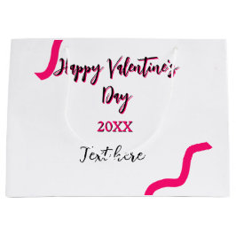 Sacola Para Presentes Grande Feliz dia de os namorados cor-de-rosa espiral negr