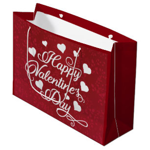 Sacola Para Presentes Grande Feliz dia de os namorados Vermelho Elegante
