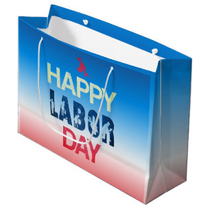 Sacola Para Presentes Grande Feliz Dia do Trabalho em Azul Branco Vermelho