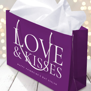 Sacola Para Presentes Grande Feliz Dia dos Namorados Amor & Beijos Roxo