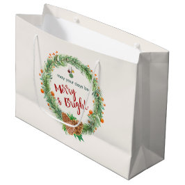 Sacola Para Presentes Grande Feliz e coroa de natal brilhante