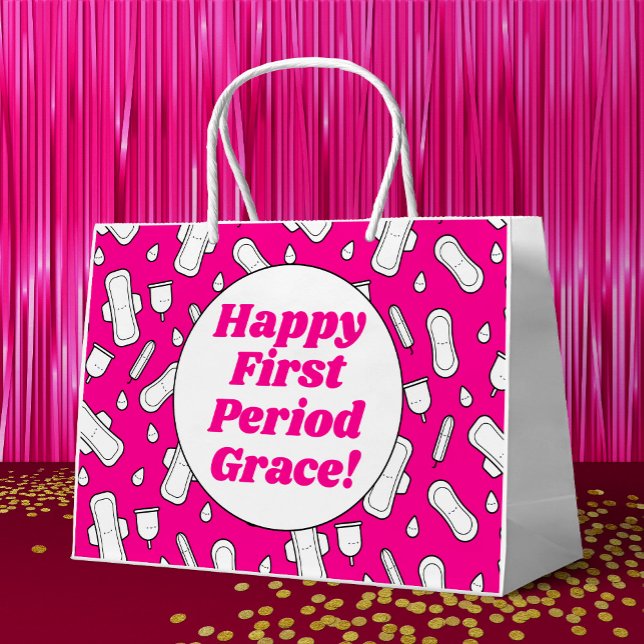 Sacola Para Presentes Grande Feliz Festa do Primeiro Período, Gelado Rosa Quent (Mockup of gift bag)