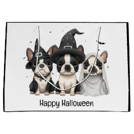 Sacola Para Presentes Grande Feliz Halloween Boston Terrier Dogs