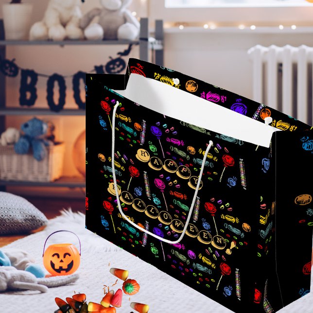 Sacola Para Presentes Grande Feliz Halloween Lollipops e Candy Patterno, ZSSG (Happy Halloween Lollipops and Candy Pattern Large Gift Bag)