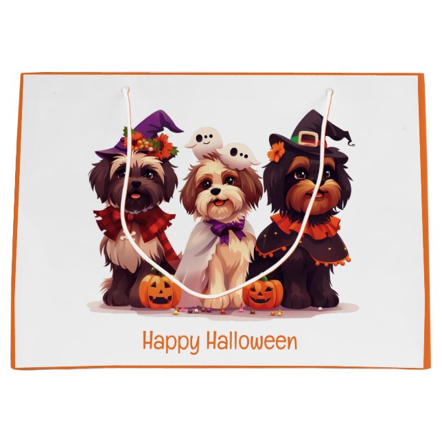 Sacola Para Presentes Grande Feliz Halloween Shih Tzu Dogs (Frente)