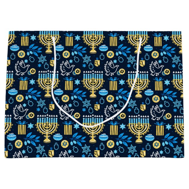 Sacola Para Presentes Grande Feliz Hanukkah Gift Bag (Frente)