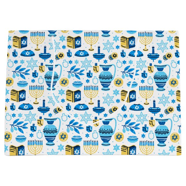 Sacola Para Presentes Grande Feliz Hanukkah Gift Bag (Frente)
