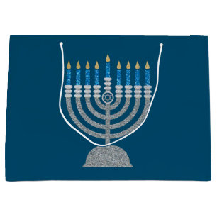 Sacola Para Presentes Grande Feliz Hanukkah Glitter