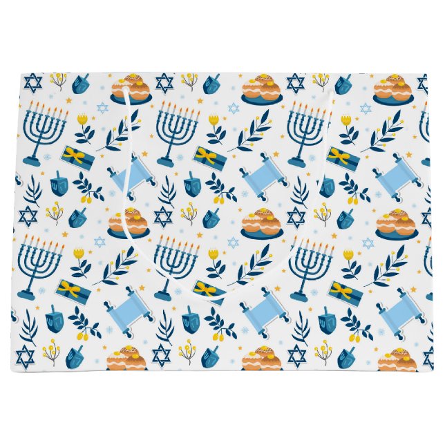 Sacola Para Presentes Grande Feliz Hanukkah Menorah Gift Bag (Frente)