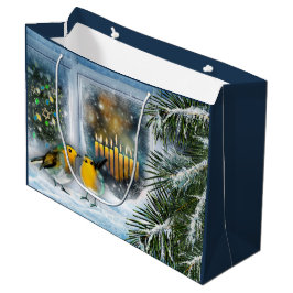 Sacola Para Presentes Grande Feliz Hanukkah. Pintura da cena do inverno