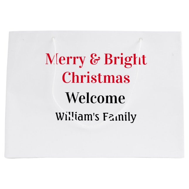 Sacola Para Presentes Grande Feliz Natal brilhante adicionar nome da família bo (Frente)