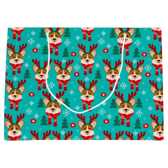 Sacola Para Presentes Grande Feliz Natal Cachorro Dogt Bag (Frente)