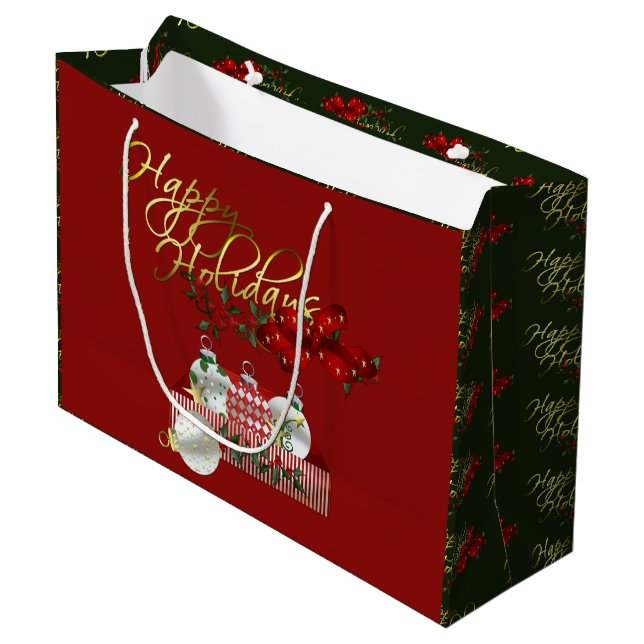 Sacola Para Presentes Grande Feliz Natal de Férias (Frente inclinada)